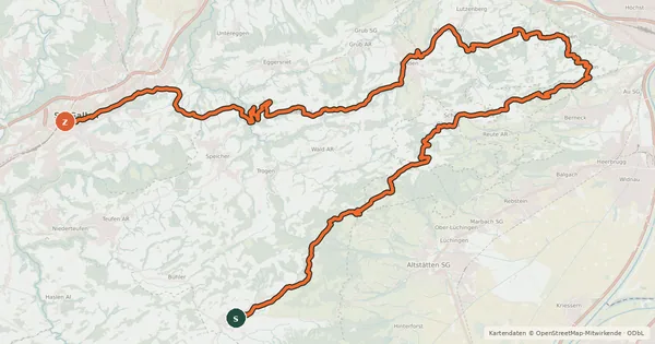 Kartenübersicht der Radroute Appenzeller Route