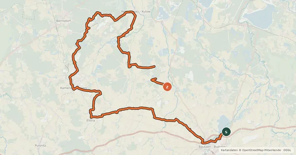 Kartenübersicht der Radroute Archäologischer Radwanderweg Lausitz Nordroute