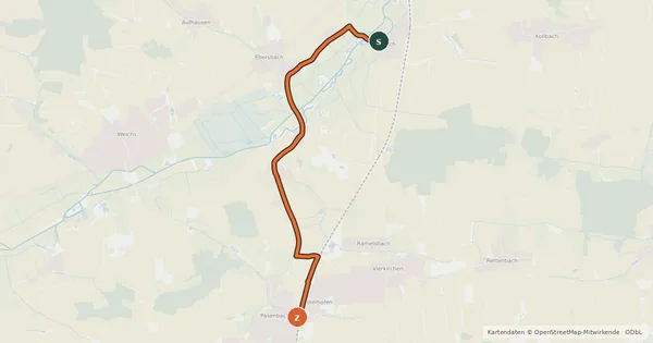 Kartenübersicht der Radroute Asbach Vierkirchen