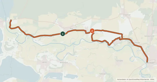 Kartenübersicht der Radroute Auen-Radweg