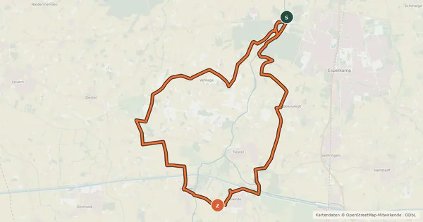 Kartenübersicht der Radroute Auetal-Route
