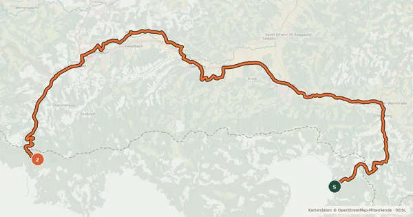 Kartenübersicht der Radroute Austria-Slovenia Tour