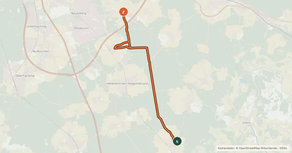Kartenübersicht der Radroute Aying - Hohenbrunn / Putzbrunn