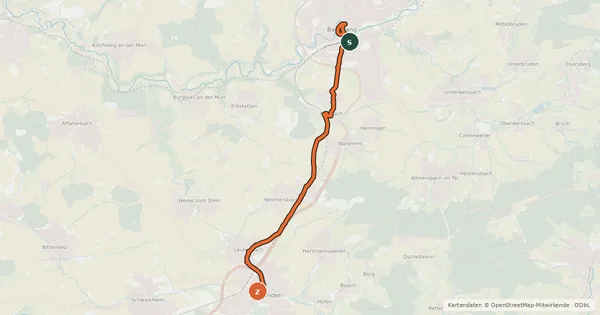 Kartenübersicht der Radroute Backnang-Winnenden