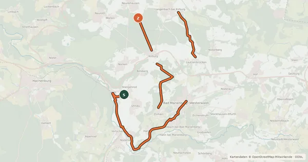 Kartenübersicht der Radroute Bad Marienberg Tour