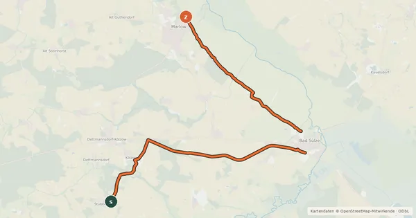 Kartenübersicht der Radroute Bad Sülze-Marlow