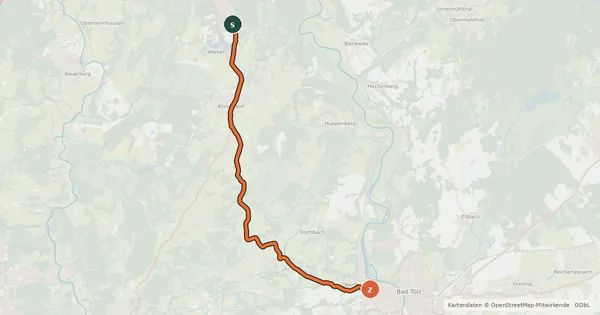 Kartenübersicht der Radroute Bad Tölz Königsdorf Geretsried