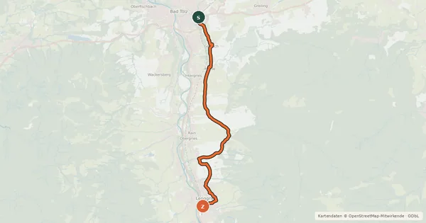 Kartenübersicht der Radroute Bad Tölz - Lenggries