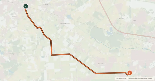 Kartenübersicht der Radroute Bad Zwischenahn - Oldenburg