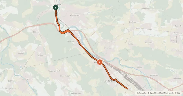 Kartenübersicht der Radroute Baden-Dietikon