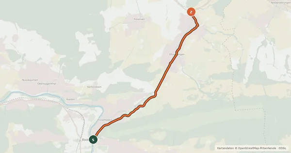 Kartenübersicht der Radroute Baden-Ehrendingen