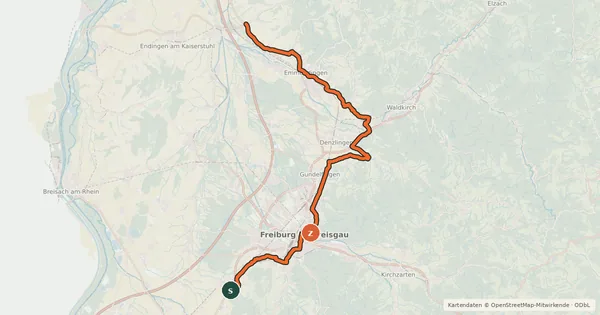 Kartenübersicht der Radroute Badischer Weinradweg - Etappe 2 Variante