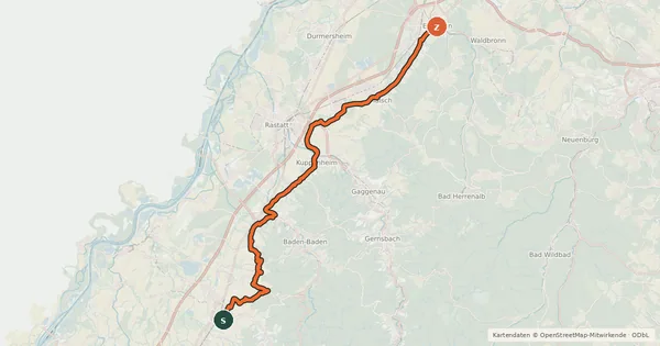 Kartenübersicht der Radroute Badischer Weinradweg - Etappe 5