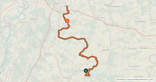 Kartenübersicht der Radroute Badischer Weinradweg - Etappe 7