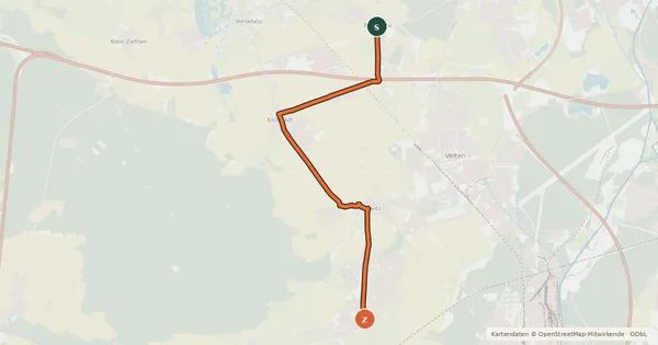 Kartenübersicht der Radroute Bärenklau (26) - Bötzow (28)