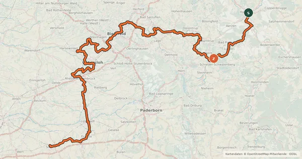 Kartenübersicht der Radroute BahnRadRoute Hellweg-Weser Hauptroute