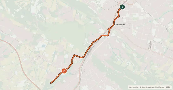 Kartenübersicht der Radroute BahnRadRoute Teuto - Senne (Zubringer Hauptbahnhof Bielefeld)