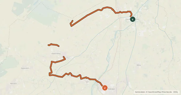 Kartenübersicht der Radroute BahnRadRoute Weser - Lippe (Alternativroute Stemwede)
