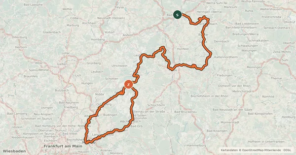 Kartenübersicht der Radroute Bahnradweg Hessen