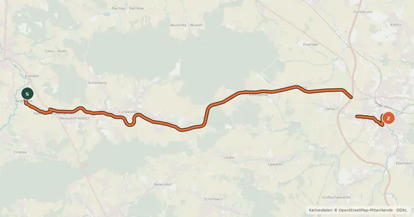 Kartenübersicht der Radroute Bahnradweg Oberlausitz