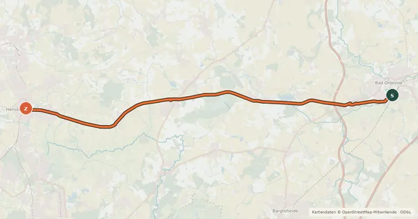 Kartenübersicht der Radroute BahnRadWege - Route A