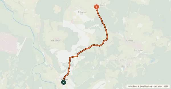 Kartenübersicht der Radroute Bairawies - Föggenbeuern