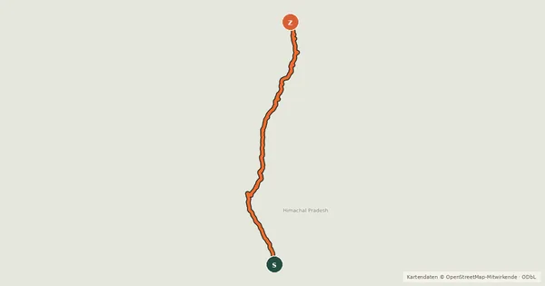 Kartenübersicht der Radroute Bajaura to Manali