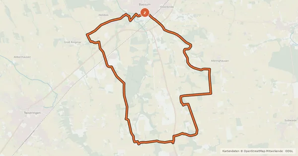 Kartenübersicht der Radroute Bassumer Fahrradrundweg Süd