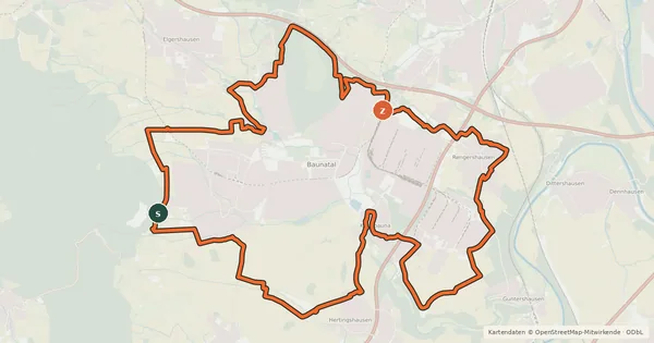 Kartenübersicht der Radroute Baunatal Rundweg