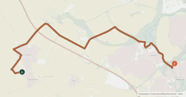 Kartenübersicht der Radroute Bedburg (08) - Bedburg (15)