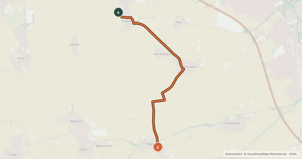 Kartenübersicht der Radroute Bedburg (08) - Elsdorf (09)