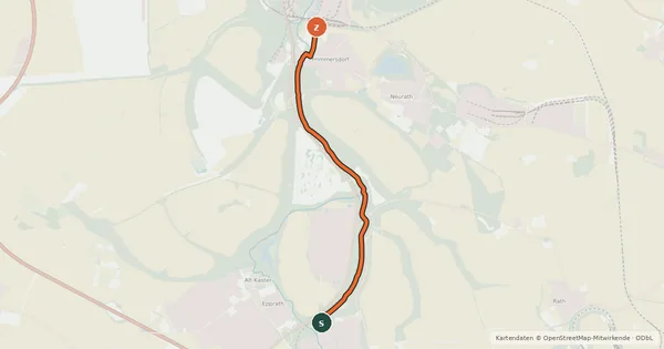 Kartenübersicht der Radroute Bedburg (15) - Grevenbroich (29)