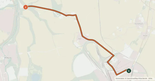 Kartenübersicht der Radroute Bergheim (07) - Grevenbroich (16)