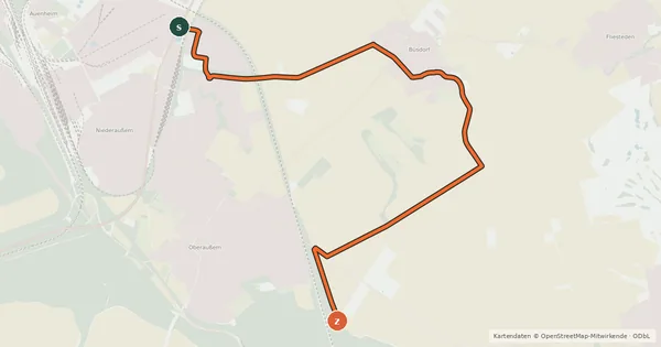 Kartenübersicht der Radroute Bergheim (20) - Bergheim (22)