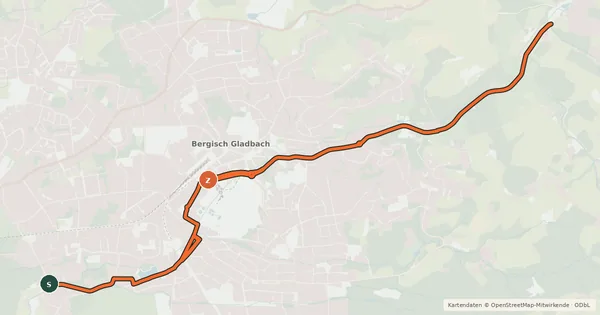 Kartenübersicht der Radroute Bergisch Gladbach (34) - Bergisch Gladbach (70)
