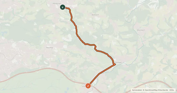 Kartenübersicht der Radroute Bergisch Gladbach (72) - Overath (79)