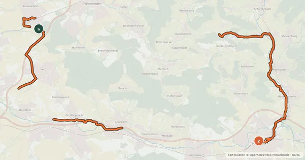 Kartenübersicht der Radroute Berglen-Remstal