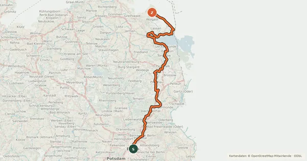 Kartenübersicht der Radroute Berlin-Usedom Radweg
