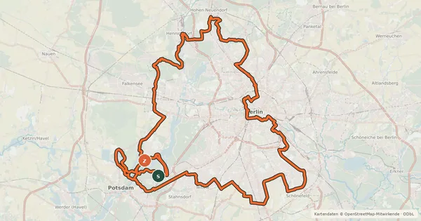 Kartenübersicht der Radroute Berliner Mauerweg