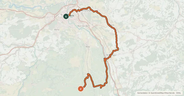 Kartenübersicht der Radroute Bern-Süd-Route
