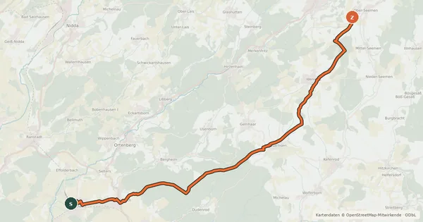 Kartenübersicht der Radroute Bettenradweg