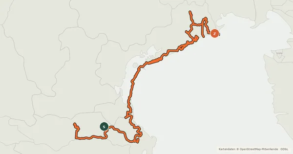 Kartenübersicht der Radroute BI-2 Ciclovia del Po