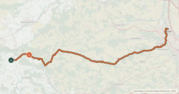 Kartenübersicht der Radroute Biberttal Radweg