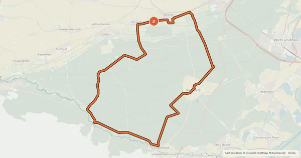 Kartenübersicht der Radroute Bienwald-Bäche-Tour