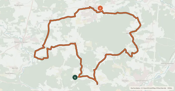 Kartenübersicht der Radroute Biergärten um den Abenberger Wald