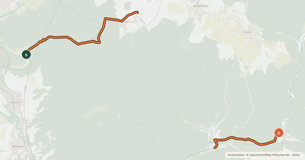 Kartenübersicht der Radroute Bikewald Route 38 – Marathon