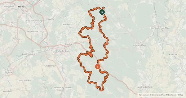 Kartenübersicht der Radroute Bikewald Route A - Hochspessart-Trail