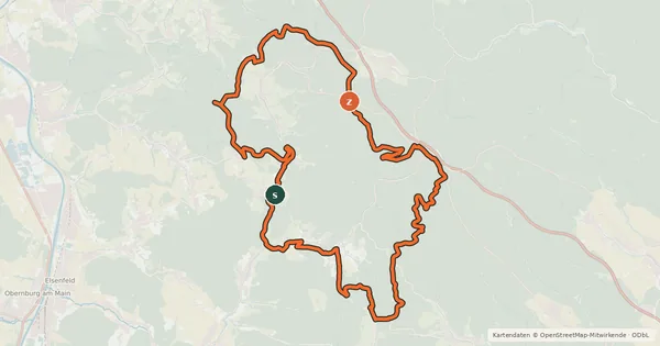 Kartenübersicht der Radroute Bikewald Route D - Spessart Süd