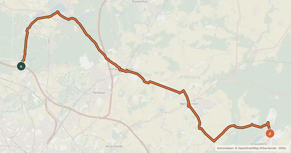 Kartenübersicht der Radroute Birkenwerder Strausberg