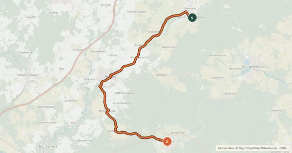 Kartenübersicht der Radroute Bischofsgrün - Zell (Saaleradweg)